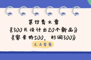 （14209期）某付费文章：《300元设计出20个新品》+《客单价500，利润300》